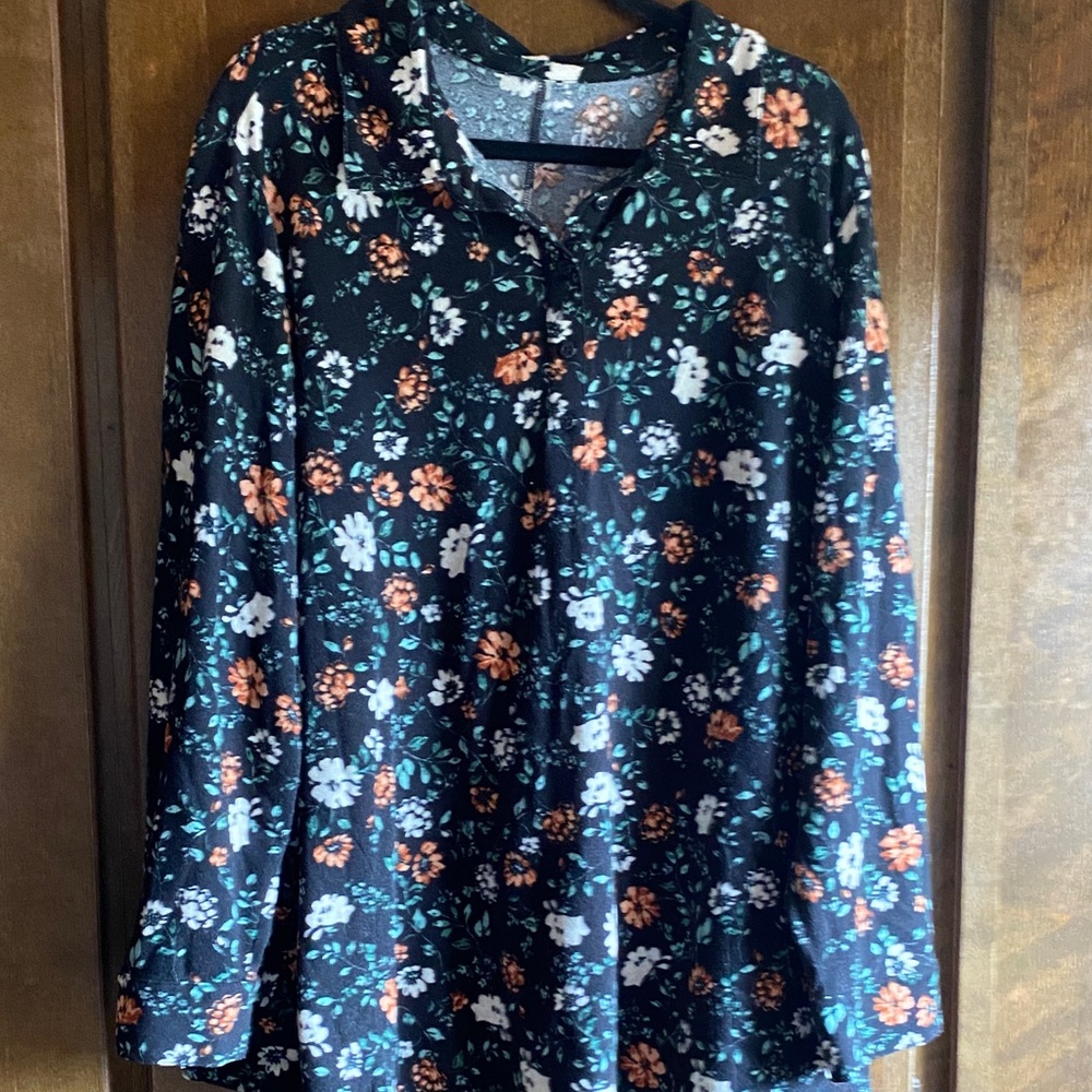 Denim&Co Heavenly Jersey Black Top with Vibrant Floral Print